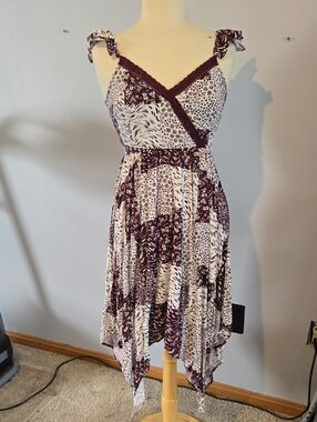 Women’s Maroon Patchwork Handkerchief Hem Dress